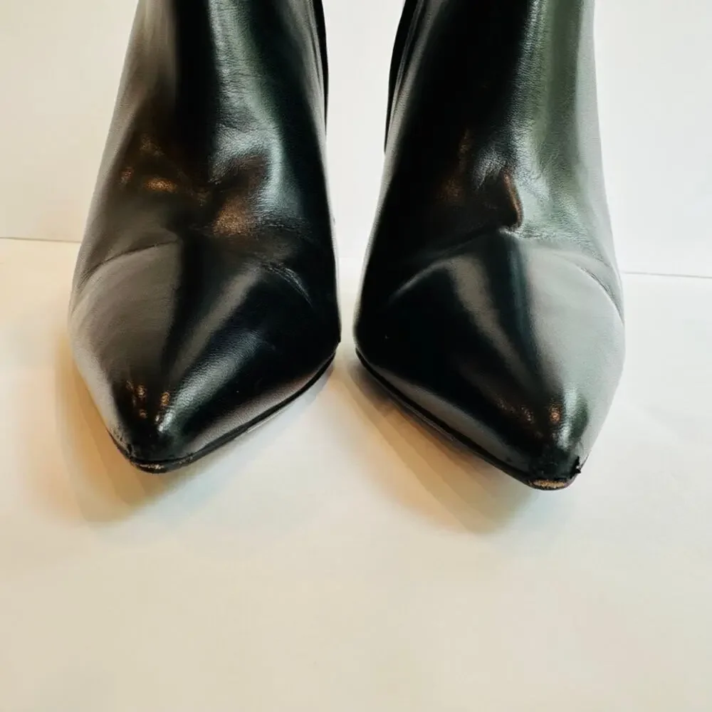 Gucci Black Ankle Boot Size 39.5 Spike Point Toe Horsebit D-Ring Gold Accent - Picture 6 of 12